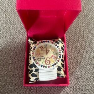 Betsey Johnson White Watch with Multicolor Crystal Bezel